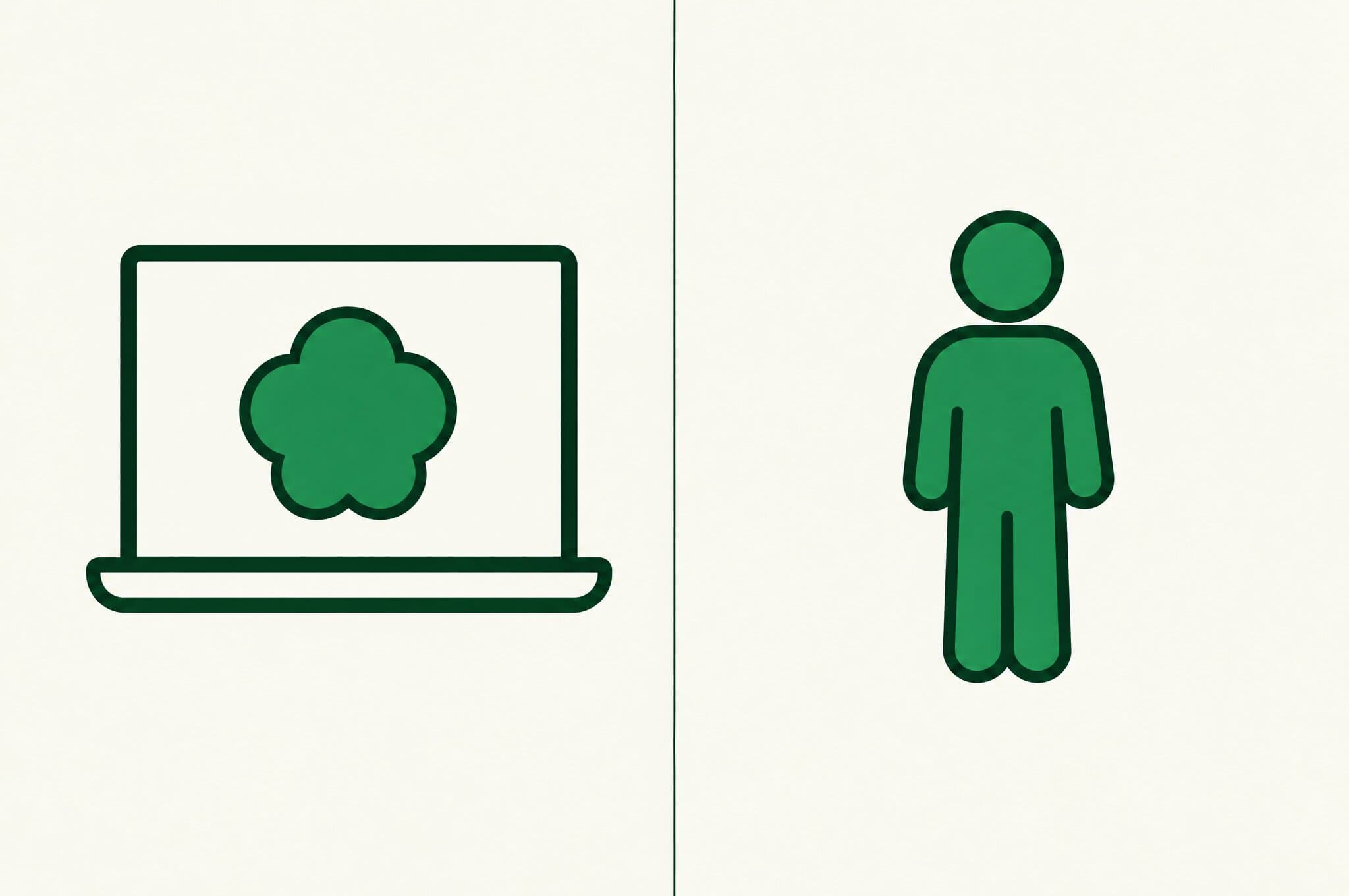 A flat illustration of a balance scale with the Revnu clover on one side and a growth marketer's desk on the other.