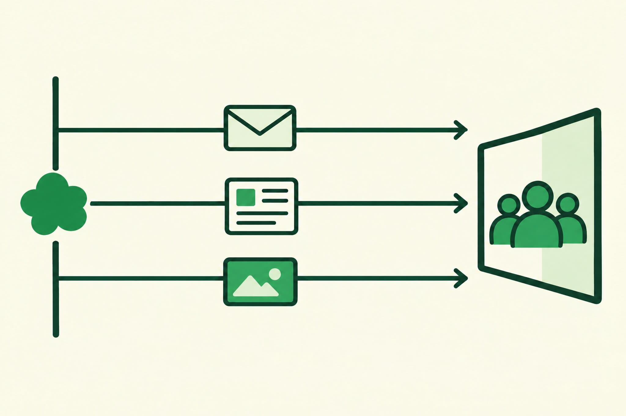 A flat illustration of the Revnu clover at the center of a loop of icons for research, drafting, experimenting, and measuring results.