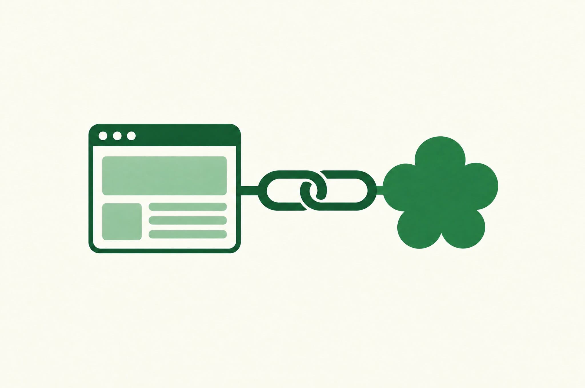 A flat illustration of a website joined to the Revnu clover by a link chain.