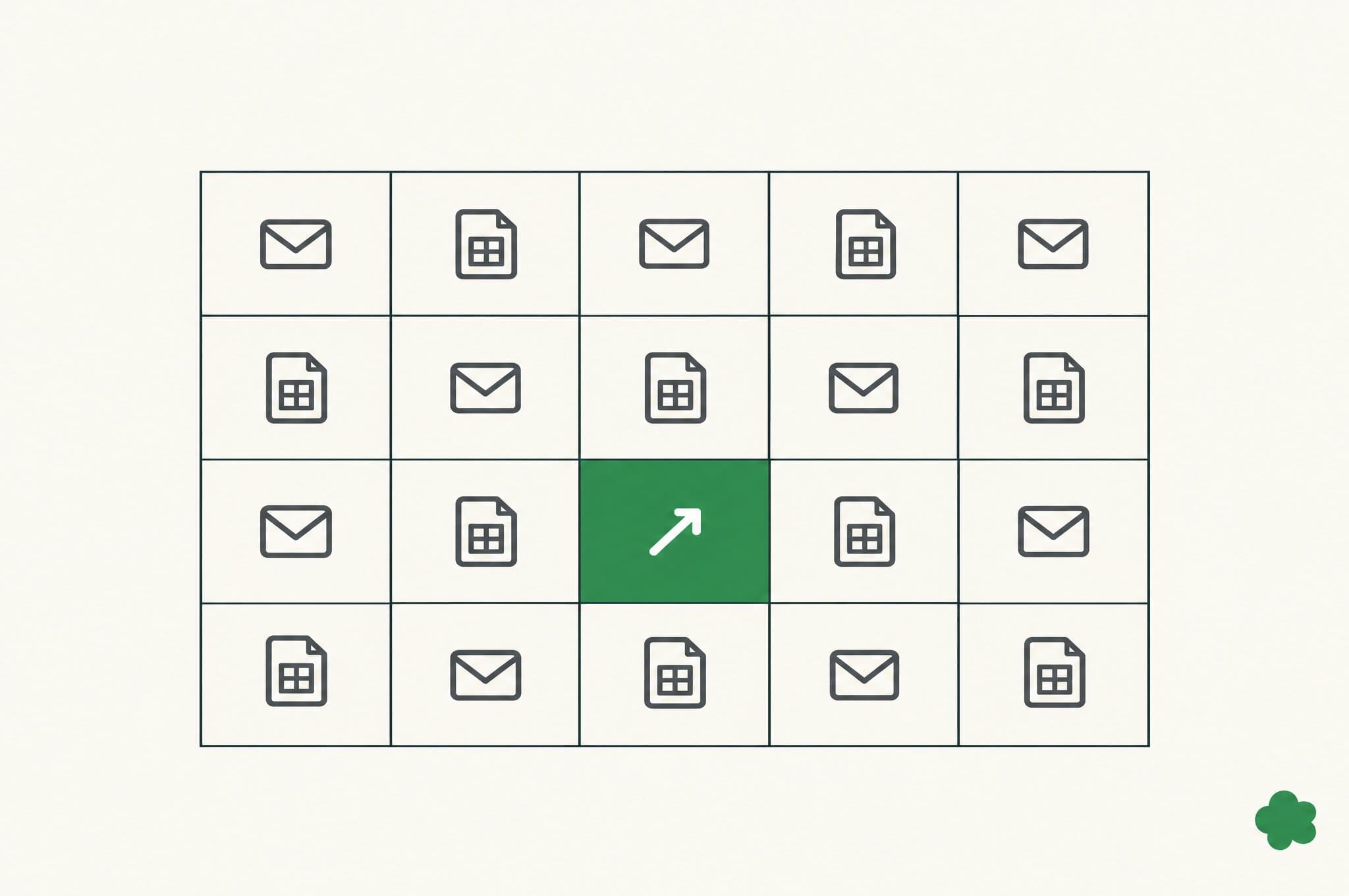 A flat illustration of one long bar split unevenly: a wide section filled with rows of small dots for the repetitive execution hours, and a short solid section marked with the Revnu clover and singled out by a bracket for the few hours of judgment.